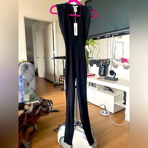 IMMODEL! DRAMATIC BLACK RIBBED KNIT ONESIE, CAT SUIT, JUMPER! SZ S